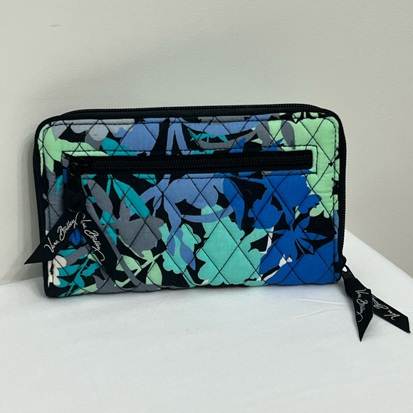 Vera Bradley Blue Teal Black Floral Quilted Wallet - Picture 4 of 14